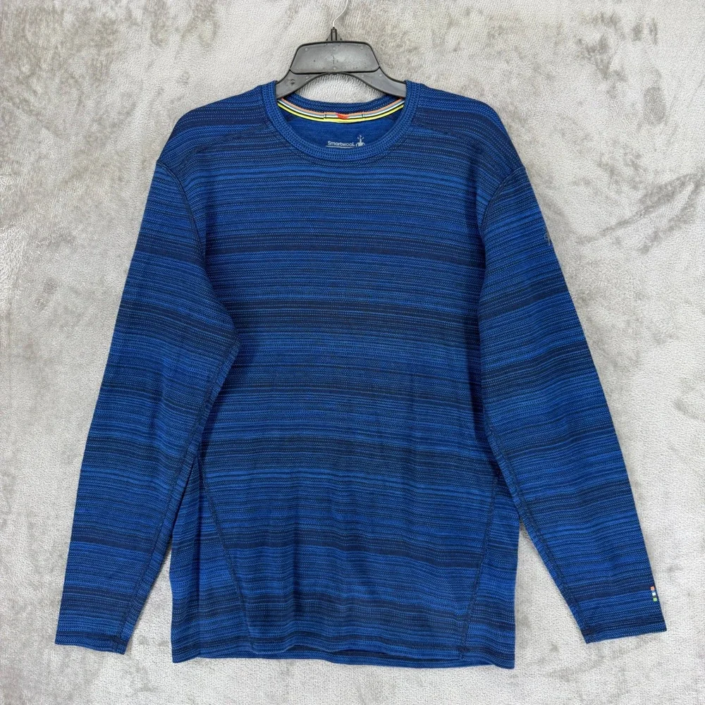 Smartwool Mens XL Blue Striped 100% Merino Wool Base Layer Top SW016349 F24